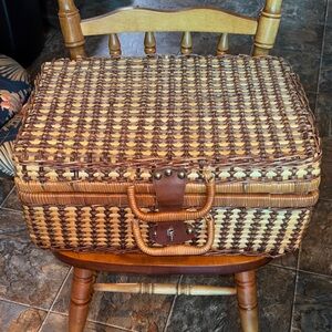 Wicker Picnic Basket with Blue Checkered Interior